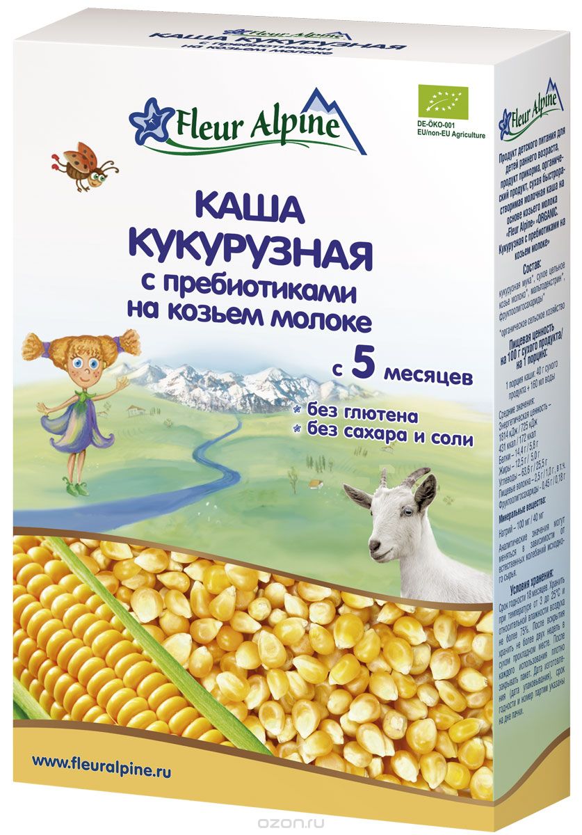 Fleur Alpine Organic каша на козьем молоке кукурузная с пребиотиками, с 5 месяцев, 200 г