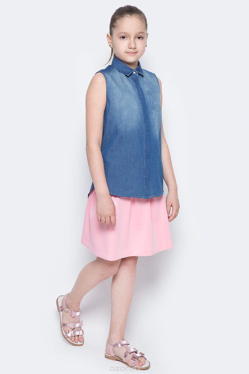 Блузка для девочки Button Blue Main, цвет: голубой. 117BBGC2201D200. Размер 128, 8 лет